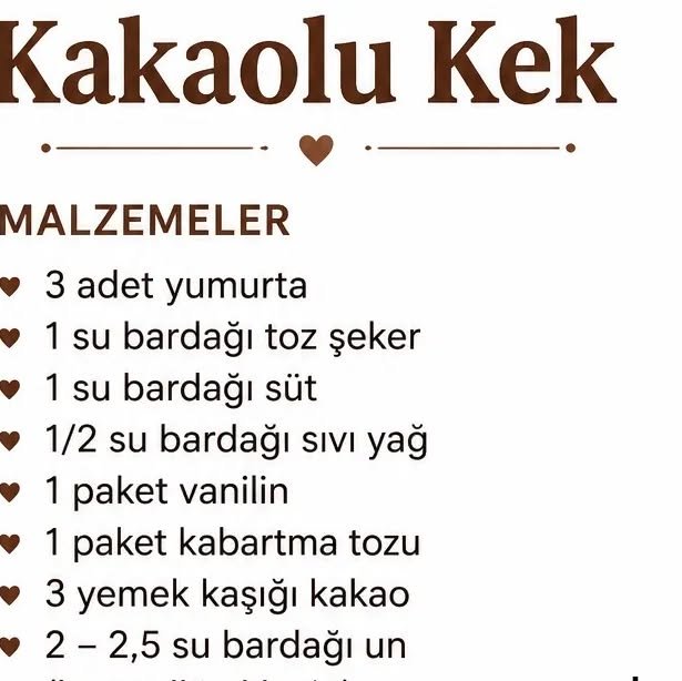 Kakaolu Kek Tarifi