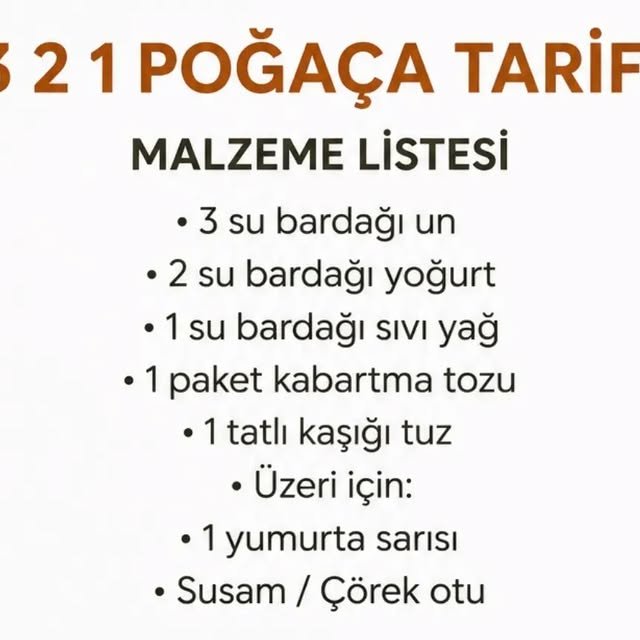 3-2-1 POĞAÇA TARİFİ